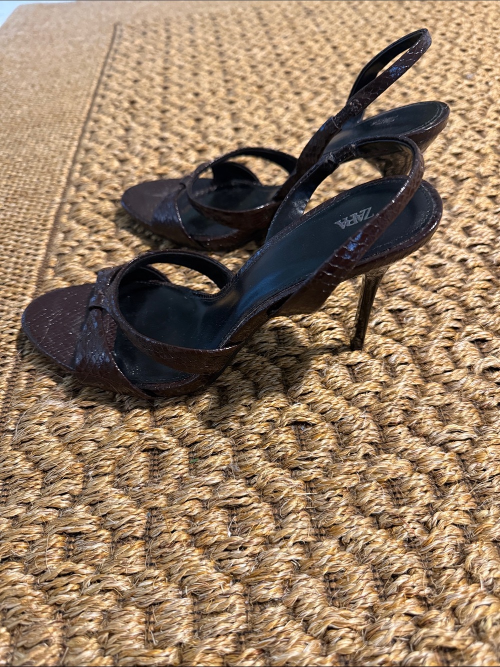 Zara Dark Brown Leather Slingback Stiletto Heels